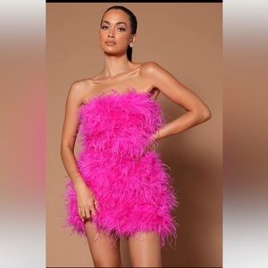 NWT Hanna Feather Tube Mini Dress Hot Pink Sz M